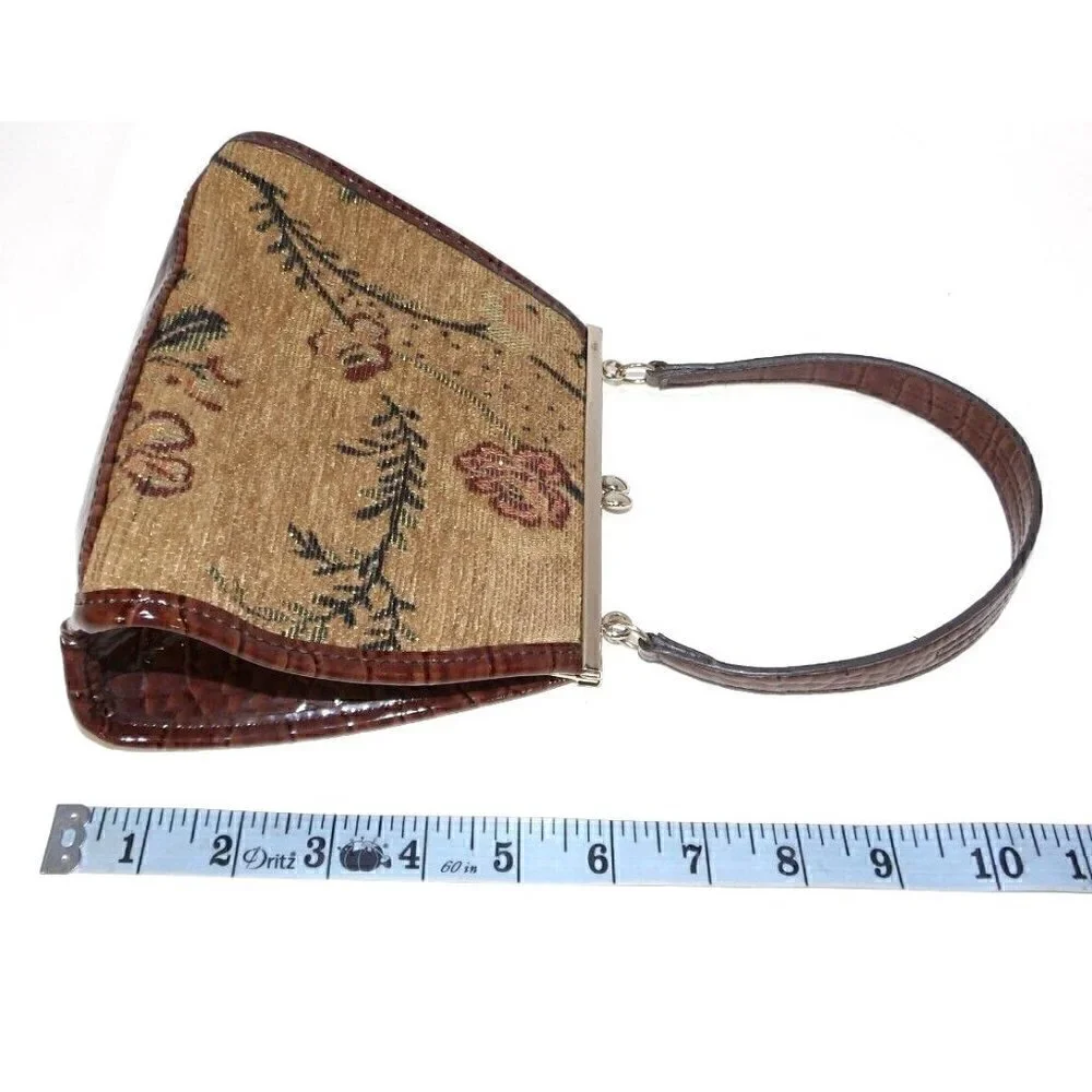 LIZ CLAIBORN brown & gold tapestry look satchel, evening bag, handbag, purse